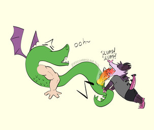 animal_genitalia anthro biceps black_bottomwear black_clothing black_shorts bodily_fluids bottomwear clothing curling_tail duo eyebrows eyes_closed forked_tongue genital_slit genitals gradient_penis grey_clothing grey_shirt grey_topwear knot knotted_penis looking_pleasured male male/male muscular musk musky_penis non-canine_knot one_arm oral penis penis_in_mouth saliva sex shirt shorts simple_background slurping spiked_penis spikes spikes_(anatomy) tail tongue topwear unibrow wings srirachamander homestar_runner mythology monty_(srirachamander) trogdor dragon hybrid mythological_creature mythological_scalie scalie absurd_res hi_res