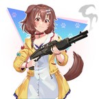 accessory animal_ears braided_hair breasts brown_eyes brown_hair cleavage clothed clothing coat collar colored_nails dog_ears dog_tail dress eyebrows eyelashes female fully_clothed gun hair hair_accessory holding_gun holding_object holding_ranged_weapon holding_shotgun holding_weapon light_body light_skin nails ranged_weapon short_hair shotgun smoke smoking_gun solo spas-12 tail topwear trigger_discipline weapon yellow_nails mleth hololive vtuber inugami_korone animal_humanoid canid canid_humanoid canine canine_humanoid canis dog_humanoid humanoid mammal mammal_humanoid tailed_humanoid 2023 digital_media_(artwork) hi_res