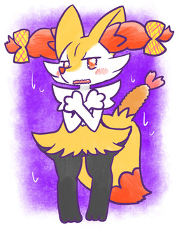 accessory ambiguous_anthro ambiguous_gender anthro blush blush_stickers bodily_fluids border bow_ribbon crossed_arms cute_fangs dipstick_tail fangs food front_view hair_accessory hair_bow hair_ribbon looking_at_viewer markings object_in_tail open_mouth ribbons shrimp_(food) simple_background snout solo standing sweat sweatdrop tail tail_markings teeth wavy_mouth white_border annyui0611 nintendo pokemon braixen canid generation_6_pokemon mammal pokemon_(species) 2024 digital_drawing_(artwork) digital_media_(artwork) full-length_portrait hi_res japanese_description portrait translated_description