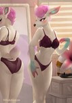 anthro breasts butt clothing female hair lingerie looking_at_mirror looking_at_object mirror pink_eyes pink_hair conditional_dnp dr.bubblebum animal_crossing nintendo diana_(animal_crossing) deer mammal 2022