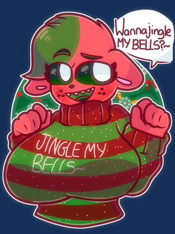 anthro big_breasts blush breasts christmas_clothing clothed clothing dialogue dialogue_box female freckles fur green_hair green_mouth green_sclera hair holidays open_mouth pattern_clothing pattern_sweater pattern_topwear red_body red_fur sharp_teeth simple_background solo striped_clothing striped_sweater striped_topwear stripes suggestive sweater teeth text text_on_clothing topwear transparent_background white_eyes watermelonthecat christmas watermelon_(watermelonthecat) domestic_cat felid feline felis mammal alpha_channel english_text