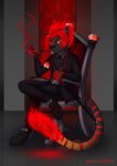 angry anthro boots chair cigarette clothed clothing fire fire_in_hair flaming_tail footwear furniture gem magic_user male necktie shoes solo staff suit tail azural_cobaltros crimson hi_res