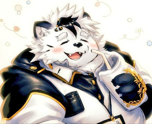 anthro beverage blush container cup eyebrows male overweight smile solo thick_eyebrows nagigenta tamacolle arctos_(tamacolle) bear mammal polar_bear ursine