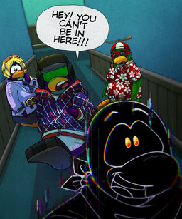 aloha_shirt anthro blonde_hair clothing coat eyewear female glitch grey_clothing grey_coat grey_topwear group hair hat headgear headwear hoodie inside male open_mouth orange_eyes pattern_clothing pattern_shirt pattern_topwear propeller_hat red_clothing red_hat red_headwear red_shirt red_topwear shirt speech_bubble sunglasses text topwear two_tone_hat upper_teeth_only white_clothing white_hat white_headwear astroclicker club_penguin rookie_(club_penguin) avian bird penguin 5:6 english_text hi_res