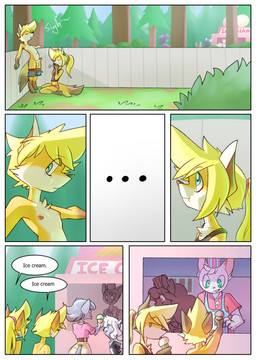 anthro anthro_on_anthro balls blonde_hair blue_eyes clothed clothing dessert duo_focus ellipsis erection female food genitals glans group hair humanoid_genitalia humanoid_penis ice_cream intraspecies male male/female penis plant speech_bubble tail text tree young young_anthro young_female young_male young_on_young galo tammy_(tycloud) tycloud canid canine domestic_cat felid feline felis fox mammal absurd_res comic english_text hi_res cousins_(lore) incest_(lore)