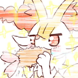 ambiguous_anthro ambiguous_gender anthro biped blush bodily_fluids eating eating_food eating_meat food front_view meat saliva shrimp_(food) simple_background solo sparkles standing three-quarter_view annyui0611 nintendo pokemon braixen canid generation_6_pokemon mammal pokemon_(species) 1:1 2022 bust_portrait digital_drawing_(artwork) digital_media_(artwork) hi_res japanese_description portrait