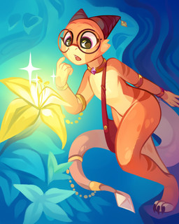 anthro biped claws eyewear feet female flower forest glasses jungle plant purple_eyes solo tail toe_claws tree anotherdeadrat amibo_(nevobaster) kobold scalie 4:5 absurd_res hi_res