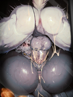 animal_genitalia anthro anus balls big_butt bodily_fluids butt clothed clothing cum cum_in_ass cum_in_slit cum_inside cum_on_balls duo ejaculation fangs fur genital_fluids genital_slit genitals glistening glistening_body grey_body hands-free lips machine male male/male male_penetrated male_penetrating male_penetrating_male motion_lines muscular muscular_male muscular_thighs open_mouth orgasm orgasm_face penetration penile penile_penetration penis perineum sex slit_penetration slit_play spread_legs spreading sweat sweaty_butt sweaty_genitalia tail teeth thick_lips thick_penis thong tongue tongue_out top_hole topless underwear vein veiny_penis white_body white_fur vo7gu46xduh36 yukidaruma_(pixiv) mihoyo zenless_zone_zero banyue_(zenless_zone_zero) von_lycaon canid canine canis felid humanoid lion mammal pantherine robot robot_anthro robot_humanoid wolf 3:4 detailed hi_res