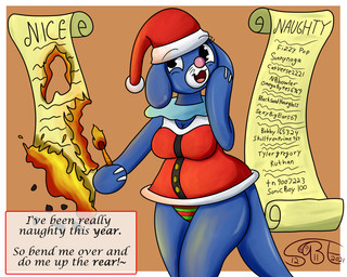 anthro big_breasts blue_body breasts burning christmas_clothing christmas_headwear clothing cosplay female fire hat headgear headwear holiday_clothing holidays list panties pokemorph santa_coat santa_hat scroll smile solo text thick_thighs underwear sexybigears69 christmas nintendo pokemon fizzy_pop_the_popplio generation_7_pokemon pokemon_(species) popplio 5:4 english_text hi_res