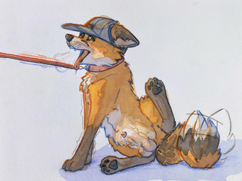 animal_genitalia animal_penis balls blush bodily_fluids breath brown_body brown_eyes brown_fur canine_genitalia canine_penis clothing collar drooling feral fur genital_fluids genitals hat headgear headwear hypnotic_eyes leash leash_pull male mind_control nude open_mouth orange_body orange_fur panting pawpads penis penis_tip precum raised_leg ringed_eyes saliva sheath simple_background solo submissive tail tail_motion tailwag teeth tongue tongue_out wearing_hat white_body white_fur ultranidd canid canine canis fox mammal absurd_res hi_res painting_(artwork) traditional_media_(artwork) traditional_painting_(artwork) traditional_watercolor_(artwork) watercolor_(artwork)