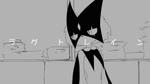 anthro simple_background solo train vehicle moccimew lagtrain nintendo pokemon generation_9_pokemon meowscarada pokemon_(species) sprigatito animated hi_res sound webm