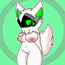 anthro areola big_areola breasts female fur hair happy looking_at_viewer machine nipples nude protogen_visor puffy_areola screen screen_face simple_background smile solo thick_thighs lyncario tunrix_(lyncario) canid canine mammal protogen 1:1 digital_media_(artwork) hi_res