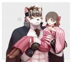 abs accessory anthro asian_clothing blush bridal_carry carrying_another clothing duo east_asian_clothing eye_contact female fur headband japanese_clothing kemono kimono looking_at_another male multicolored_body multicolored_fur muscular muscular_male open_mouth pecs question_mark simple_background white_body white_fur ropang lifewonders tokyo_afterschool_summoners female_protagonist_(tas) horkeu_kamui_(tas) protagonist_(tas) canid canine canis human mammal wolf hi_res