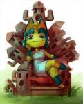 anthro bandage blue_hair chair crossed_legs female fur furniture hair half-closed_eyes looking_down narrowed_eyes on_chair sitting sitting_on_chair sitting_on_throne smile solo throne uraeus yellow_body yellow_fur tealfuleyes animal_crossing nintendo ankha_(animal_crossing) domestic_cat felid feline felis gyroid mammal 4:5 sketch