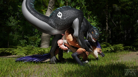 anal anal_orgasm anal_penetration animal_genitalia animal_penis anus bodily_fluids cum cum_in_ass cum_inside cum_on_penis cumshot duo ejaculation feathers feral feral_on_feral forest forest_background from_behind_position genital_fluids genitals hands-free knot knotted_penis knotting leaking_anus leaking_cum leaking_penis looking_at_viewer looking_back looking_pleasured male male/male nature nature_background orgasm penetration penis plant sex tree thatman_23 jinnoaka_(modeler) iri_sorrowcaller zero_(thatman_23) dinosaur dromaeosaurid feathered_dinosaur feathered_scalie interceptor prehistoric_species reptile saurischian scalie theropod 16:9 hi_res widescreen