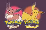 ambiguous_gender duo fluffy fur grin hair multicolored_hair smile text razzlespup suikuzu nintendo pokemon pokemon:_let's_go partner_eevee partner_pikachu canid canine eevee generation_1_pokemon mammal pikachu pokemon_(species) rodent english_text hi_res