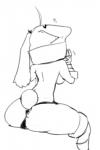 amputee anthro belt breasts butt clothing disability female fur solo pepperchan ed_(pepperchan) lagomorph leporid mammal rabbit digital_media_(artwork) hi_res monochrome