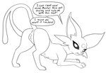 anus ass_up female feral forehead_gem forked_tail gem genitals humanoid_genitalia humanoid_pussy nipples paws pussy solo tail text unusual_anatomy unusual_tail pusspuss nintendo pokemon eeveelution espeon generation_2_pokemon pokemon_(species) english_text hi_res monochrome