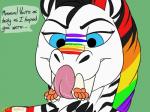 4:3 anthro blue_eyes celeste_(xinnova2) comic digital_media_(artwork) english_text equid equine extreme_size_difference fangs female hair hi_res hybrid licking licking_lips looking_down mammal may825 multicolored_hair paws rainbow_hair rainbow_stripes sabertooth_(anatomy) self_lick simple_background size_difference soft_vore stripes teeth text tongue tongue_out vore zebra