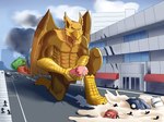 4_toes 5_fingers abs anthro balls beak bodily_fluids brown_body building building_destruction city city_background cityscape claw_marks claws cum cum_flooding cum_on_ground cumshot destruction ejaculation erection excessive_cum excessive_genital_fluids extreme_size_difference eyes_closed feathered_wings feathers feet finger_claws fingers footprint genital_fluids genitals house humanoid_genitalia humanoid_penis hyper hyper_cum kneeling macro macro_anthro macro_male male masturbation muscular muscular_anthro muscular_male nude open_mouth orgasm outside pawpads pawprint paws pecs penile penile_masturbation penis rampage size_difference smile solo tail toe_claws toes vehicle vehicle_destruction wings soonico mythology carpo avian gryphon mythological_avian mythological_creature