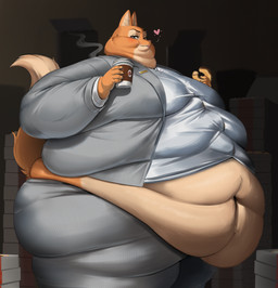 5_fingers anthro belly belly_overhang big_belly big_breasts black_claws black_eyebrows breasts claws container cup deep_navel dessert dipstick_tail doughnut eating eyebrow_piercing eyebrows facial_piercing female fingers food fur green_eyes heart_symbol holding_container holding_cup holding_food holding_object huge_belly inner_ear_fluff inside looking_at_viewer markings multicolored_body multicolored_fur navel obese obese_anthro obese_female orange_body orange_fur overweight overweight_anthro overweight_female pastry piercing solo steam tail tail_markings tan_inner_ear_fluff tuft huwon dreamworks the_bad_guys diane_foxington canid canine fox mammal hi_res shaded