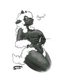 amber_eyes big_breasts bodily_fluids breasts curvy_figure embarrassed female fluffy fluffy_tail fur holding_breast horn lactating milk nipples solo tail text wide_hips wool_(fur) serth bovid caprine mammal sheep hi_res