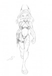 4_toes anthro barefoot bikini biped claws clothed clothing dagger feet female melee_weapon skimpy solo swimwear toes two-piece_swimsuit weapon sandra_gaeremynck felid feline lynx mammal mary_(disambiguation) greyscale monochrome sketch