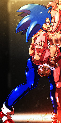 abdominal_bulge against_surface against_wall anthro bodily_fluids cum cum_in_ass cum_inside genital_fluids genitals gynomorph gynomorph/male gynomorph_penetrated humanoid_genitalia humanoid_penis intersex intersex/male intersex_penetrated male male_penetrating male_penetrating_gynomorph male_penetrating_intersex penetration penis sex zenkitsune_(artist) sega sonic_the_hedgehog_(series) amy_rose sonic_the_hedgehog eulipotyphlan hedgehog mammal absurd_res hi_res