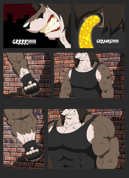 anthro big_muscles brown_body brown_fur brown_hair clothing fangs fingerless_gloves fur gloves growth gums hair handwear liquid male muscle_growth muscular muscular_anthro muscular_male shirt sleeveless_shirt solo tan_body tan_fur teeth text topwear tube vein veiny_muscles xxsparcoxx wildert_(xxsparcoxx) canid canine canis mammal wolf 2015 comic digital_media_(artwork) english_text hi_res