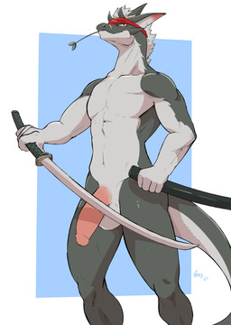 accessory anthro balls big_penis biped fingers flaccid front_view genitals glans grey_hair hair headband holding_melee_weapon holding_object holding_sword holding_weapon humanoid_genitalia humanoid_hands humanoid_penis katana looking_at_viewer low-angle_view male melee_weapon navel non-mammal_balls nude nude_anthro nude_male object_in_mouth penis pose scabbard short_hair simple_background smile solo standing sword tail text weapon wheat wheat_in_mouth negy bushiroad future_card_buddyfight mythology magical_blade_mizaru dragon mythological_creature mythological_scalie scalie 2021 absurd_res artist_name colored hi_res portrait shaded three-quarter_portrait
