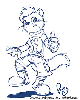 anthro boots bottomwear clothed clothing footwear front_view hair logo looking_at_viewer male mouth_closed scarf shoes short_hair shorts simple_background solo standing tail text whiskers young young_anthro young_male pandapaco mammal mustelid otter artist_logo monochrome signature sketch url