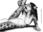 anthro breasts female genitals leopard_spots licking nipples nude pussy solo spots tail tongue tongue_out foxia felid leopard mammal pantherine snow_leopard 4:3 greyscale monochrome