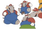 anthro belly blush butt_stomp chubby_cheeks clothing facial_hair male male/male mustache overalls overweight overweight_male proboscis_(anatomy) stuck suggestive_pose trunk trunk_(anatomy) warp_pipe quanjiang mario_bros nintendo super_mario_bros_wonder bowser elephant_mario mario elephant elephantid goomba mammal proboscidean absurd_res hi_res