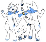 3_fingers 3_toes 4_fingers :3 anthro biped blue_body blue_collar blue_eyes blue_fur blue_kerchief blue_neckerchief blue_nose blue_pawpads butt cheek_tuft chest_tuft claws collar digitigrade facial_tuft featureless_chest featureless_crotch feet femboy finger_claws fingers fur gesture happy inner_ear_fluff kerchief looking_at_viewer male mastectomy_scar mostly_nude mouth_closed multicolored_body multicolored_fur navel neckerchief no_pupils open_mouth open_smile pawpads plantigrade scar simple_background slim_anthro slim_male smile solo standing star_eyes star_pattern star_symbol tail text toes tuft two_tone_body two_tone_fur waving white_background white_body white_fur wide_hips bobbipup bluppy_(bobbipup) canid canine canis domestic_dog mammal 2024 digital_media_(artwork) english_text hi_res model_sheet