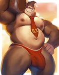 2022 anthro ape balls_outline barazoku barrel belly biceps big_belly big_bulge big_muscles border bulge clothed clothing cloud container detailed_bulge donkey_kong_(character) donkey_kong_(series) dsharp_k fur genital_outline gorilla hand_on_hip haplorhine hi_res holding_barrel holding_container holding_object illumination_entertainment looking_at_viewer male mammal manly moobs musclegut muscular muscular_anthro muscular_male navel necktie nintendo nipples obliques orange_background outside_border overweight overweight_anthro overweight_male pecs penis_outline primate simple_background sky smile solo standing the_super_mario_bros_movie thick_thighs thong topless topless_anthro topless_male tuft underwear white_border