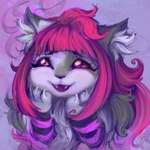 abstract_background alternative_fashion anthro arm_warmers arm_warmers_only armwear claws clothing cute_fangs fangs female fluffy fur glistening glistening_eyes hair inner_ear_fluff long_fur open_mouth pattern_arm_warmers pattern_armwear pattern_clothing pink_hair scene_(fashion) semi-anthro solo striped_arm_warmers striped_armwear striped_clothing stripes teeth tied_hair tuft nyxstarr domestic_cat felid feline felis mammal 1:1 2024 digital_media_(artwork) digital_painting_(artwork) painting_(artwork)