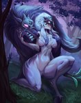 anthro duo female feral forest looking_at_another plant tree reeviro league_of_legends riot_games tencent kindred_(lol) lamb_(lol) wolf_(lol) bovid canid canine canis caprine mammal wolf hi_res