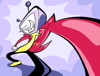 4_fingers antennae_(anatomy) black_bottomwear black_clothing black_pants bottomwear clothing electronics fingers footwear for_a_head male necktie pants red_clothing red_suit screen screen_face shoes smile solo suit television triangle_nose yellow_clothing yellow_footwear yellow_necktie yellow_shoes aimkid deltarune undertale_(series) tenna_(deltarune) humanoid object_head screen_head tv_head
