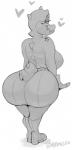 anthro australian big_breasts big_butt boots bottomwear breasts butt clothed clothing curvy_figure eyelashes female footwear freckles gloves handwear heart_symbol non-mammal_breasts shoes shorts simple_background smile solo thick_thighs topless voluptuous white_background wide_hips vimhomeless sydney_swamp_(vimhomeless) crocodilian reptile scalie 2018 hi_res monochrome