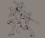 action_pose anthro antlers arm_tuft armor big_ears bracelet clothed clothing club_(weapon) digitigrade dream_breaker_(pseudoregalia) elbow_tuft female greaves grey_background horn jewelry leg_armor legwear long_ears melee_weapon nightstick pose simple_background solo thigh_highs tuft weapon wide_hips dan_jones pseudoregalia sybil_(pseudoregalia) bovid caprine goat hybrid jackalope lagomorph leporid mammal rabbit