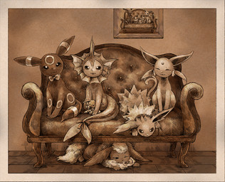 ambiguous_gender family feral fin forked_tail furniture group on_sofa plushie quadruped sofa tail tail_fin unusual_anatomy unusual_tail koike_09 nintendo pokemon aquatic eeveelution espeon flareon generation_1_pokemon generation_2_pokemon jolteon pokemon_(species) umbreon vaporeon 2018 e621_post_recursion monochrome parent_(lore) parent_and_child_(lore) sibling_(lore)
