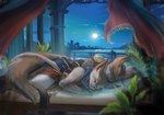 anthro cuddling duo hug lake male male/male moon night roman romantic spooning stampmats nintendo pokemon canid canine canis domestic_dog fox generation_1_pokemon mammal pokemon_(species) vulpix