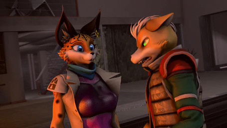 anthro big_ears black_body black_fur black_spots blue_eyes breasts clothing constricted_pupils detailed_background duo ear_piercing ear_ring eyelashes female fur green_eyes hair inner_ear_fluff inside jacket jumpsuit male markings multicolored_body multicolored_fur orange_body orange_fur piercing pupils purple_jumpsuit ring_piercing shitpost short_hair shoulder_pads small_pupils smile snout spots spotted_body spotted_fur topwear tuft two_tone_body two_tone_fur white_body white_fur xxsanitariumxx brian_doyle-murray_(va) warfaremachine_(modeler) nickelodeon nintendo spongebob_squarepants star_fox fox_mccloud miyu_(star_fox) warfare_fox warfare_miyu canid canine felid feline fox lynx mammal 16:9 2022 3d_(artwork) 3d_animation animated digital_media_(artwork) english_audio hi_res meme short_playtime sound source_filmmaker_(artwork) voice_acted webm widescreen
