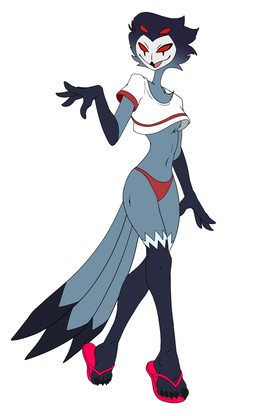 anthro chest_tuft clothed clothing crop_top feathers femboy flip_flops footwear grey_body grey_feathers male navel open_mouth red_clothing red_eyes red_thong red_underwear sandals shirt shoes simple_background solo tail thong topwear tuft underwear white_background darkshiner8 hellaverse helluva_boss stolas_(helluva_boss) avian bird demon owl owl_demon hi_res