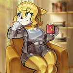 blonde_hair clothing container cozy cup female fur hair mug pajama_pants pajama_shirt pajamas solo yellow_body yellow_fur idlepotoo sega sonic_the_hedgehog_(series) fan_character 1:1 digital_media_(artwork) hi_res