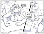 2015 anthro bathroom belly bent_over big_belly big_breasts big_butt bottomless breast_rest breasts butt canid canine canis claws clothed clothing comic dialogue duo english_text eyes_closed faf female fox from_behind_position half-closed_eyes hand_on_butt hetty_(faf) jimmy_(faf) male male/female mammal monochrome narrowed_eyes nipples nude obese open_mouth overweight overweight_female raised_tail sex speech_bubble tail teeth text wolf