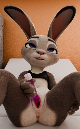 anthro eyebrows eyelashes female female_penetrated fur genitals grey_body grey_fur inside masturbation multicolored_body multicolored_ears multicolored_fur penetration purple_eyes sex_toy solo spread_legs spreading toying_self vaginal vaginal_penetration vulva white_body white_fur melo disney zootopia judy_hopps lagomorph leporid mammal rabbit 2025 3d_(artwork) absurd_res digital_media_(artwork) hi_res