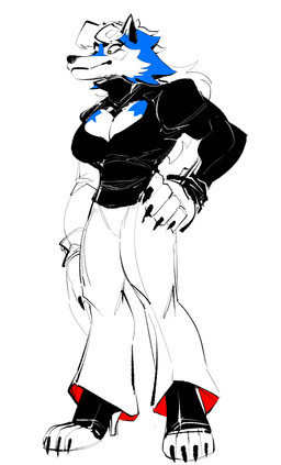 anthro black_lips black_nose blue_body blue_fur breasts cheek_tuft claws cleavage cleavage_cutout clothed clothing countershade_face countershading cutout eyebrows facial_tuft female footwear fur hair high_heels lips machine pointy_ears prick_ears pupils shoes solo tuft white_body white_fur white_hair yellow_pupils the-hydroxian kaita_(the-hydroxian) android canid canine canis mammal robot wolf absurd_res hi_res