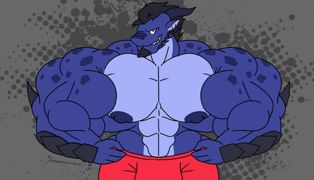 abs anthro barazoku biceps big_muscles black_hair black_horn black_nipples blue_body flexing flexing_bicep flexing_both_biceps growth hair horn huge_muscles male muscle_growth muscular muscular_anthro muscular_male muscular_thighs nipples pecs solo vein veiny_muscles parttimeyeen mythology psych_hydra dragon mythological_creature mythological_scalie scalie 2d_animation animated hi_res