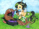 black_hair duo feathered_wings feathers female feral glamfur grass hair horn long_hair male plant ponification pre-g4 wings chival hasbro my_little_pony mythology chival_(character) exodite equid equine mammal mythological_creature mythological_equine pegasus winged_unicorn